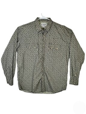 7273 * Drysdales Western Pearl Snap Shirt Black White Geometric Print Size XL